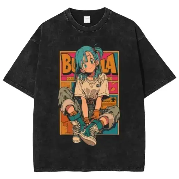 Vintage Bulma Wanted Bounty Poster Capsule Corp DBZ Dragon Ball Z Oversized Graphic Tee Heavyweight Acid Wash Cotton Boxy Fit Double Printed T Shirt Y2K Streetwear Gym Pump Cover Japanese Anime Manga Dark Aesthetic Grunge Outfits Merch Top Unisex Menswear