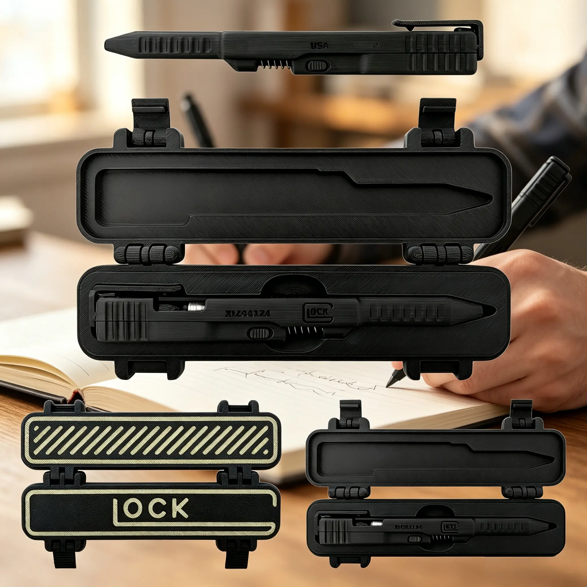 3D Printed Mechanical Slider Pen with Case - Premium Manual Pop-Up Ink Pen, Industrial Aesthetic, Textured Grip, Anti-Anxiety Fun Desk Supplies, Everyday Carry Gadget, Ideal Gift for Design Enthusiasts (Home & Festive Party Supplies), Gift Choice, Tactica