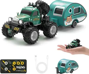 Mini RC Car 1:64 Scale RC Truck with Trailer 2.4Ghz Remote Control Rechargeable RC Cars Toy Gifts for Boys Girls