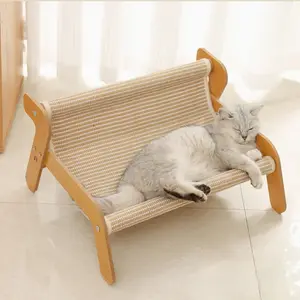 1 Piece - Sisal Cat Scratching Board, Large & Durable, Cat Couch with Integrated Lounge Chair, All-Season Wooden Pet Hammock & Cat Sofa