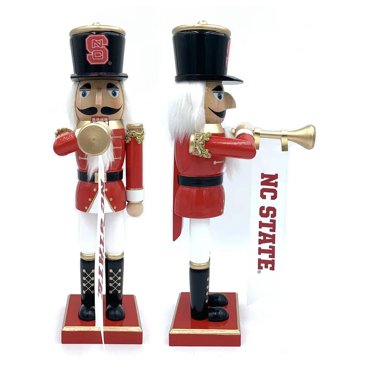 212 MAIN 14 in. Hand-Crafted Wooden NC State Bugler Nutcracker - Hand-Painted, Sparkling Horn, Festive Game Day Home Decor Ornament, Party Supplies