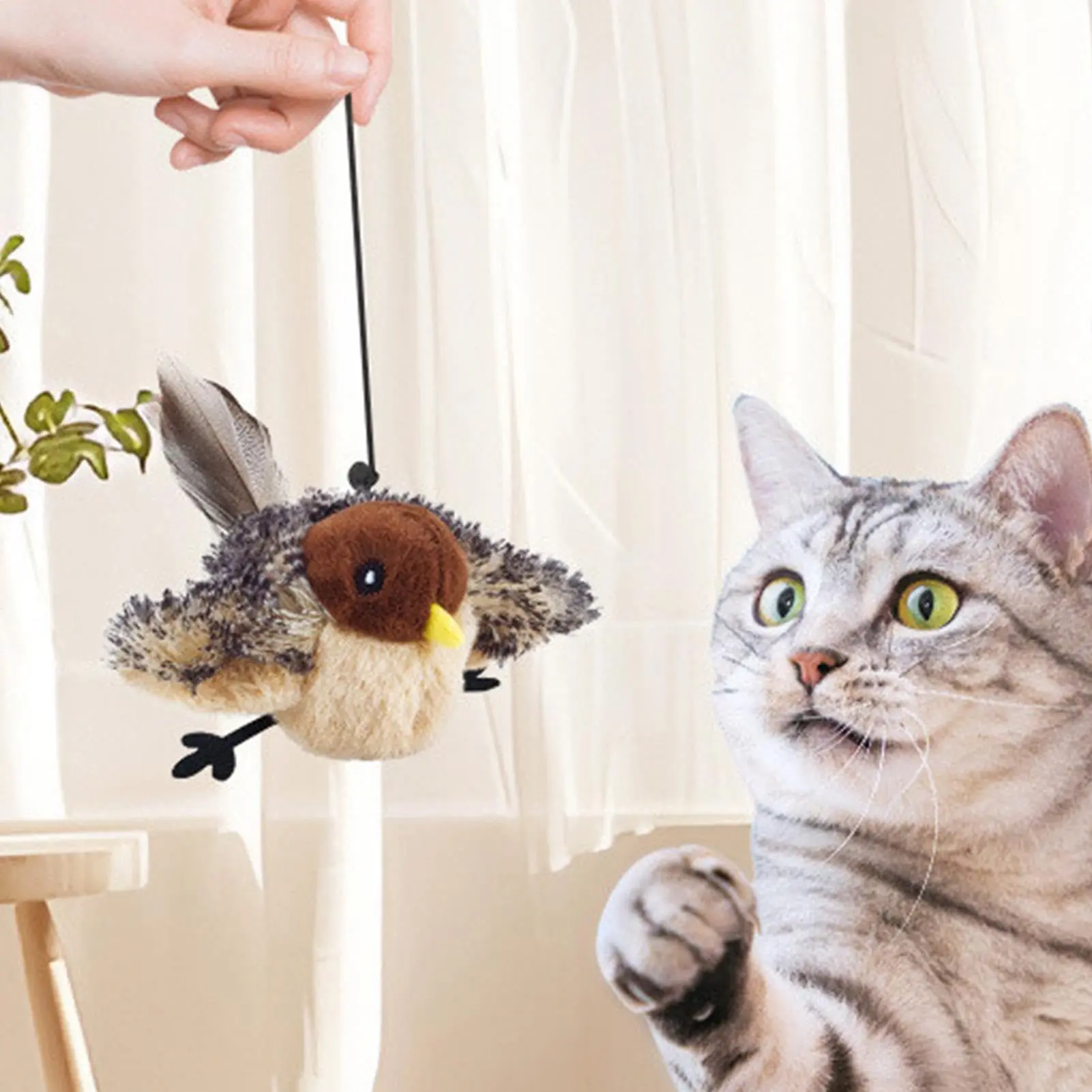 Potaroma Cat Toys Rechargeable Flapping Bird Sparrow, Lifelike Chirp Tweet, Touch Activated Kitten Toy Interactive Cat Exercise Toys for All Breeds Cat Kicker Catnip Toys 4.0 Inches Flappy Bird Cat Toy catoys  you  need