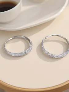 Elegant S925 Silver Color Hoop Earrings, Fashionable Hoop Earrings, Minimalist Fashion Jewelry for Women, Shiny Sandstone Design, Ring Style Ear Accessories