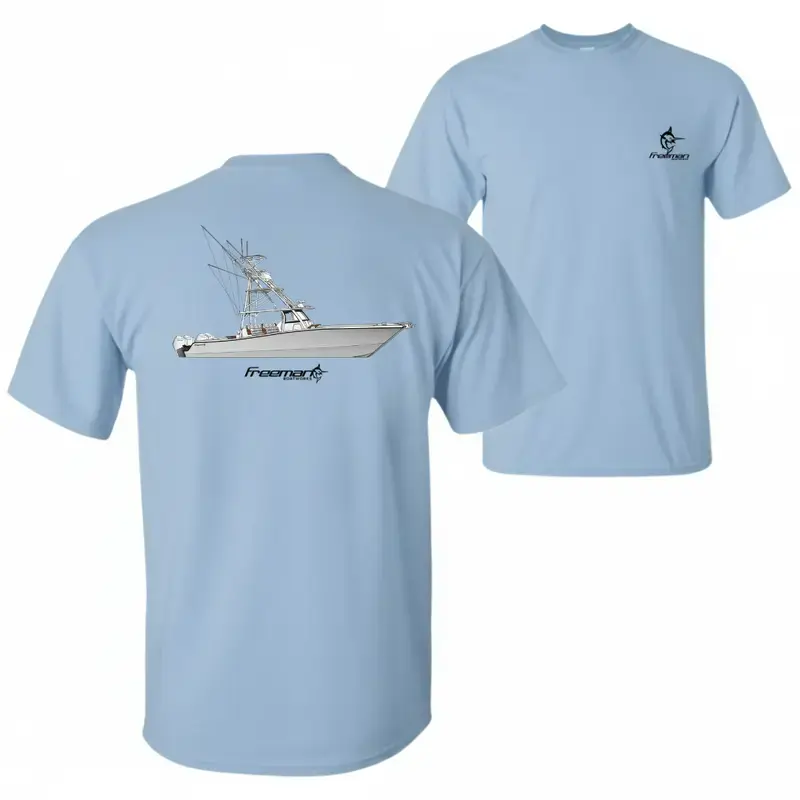 Freeman Boat Line T-Shirt, Offshore Catamaran Fishing Boat Graphic T-shirt, Soft Cotton Blend Marine Apparel, Ocean Angler Shirt for Men & Women