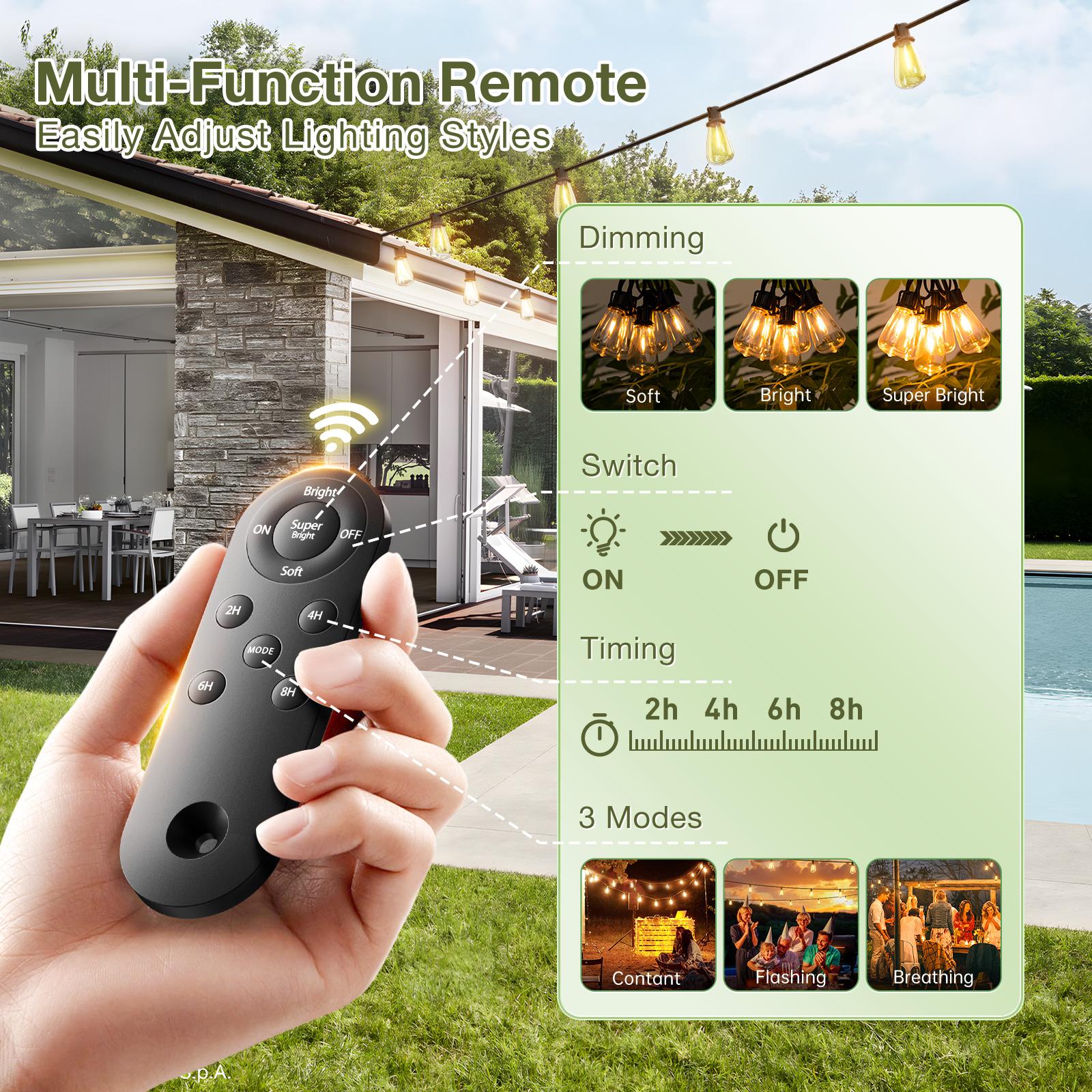 200/150/100/50ft Solar LED String Lights Waterproof - ST38 Shatterproof Edison Bulbs, Dimmable, Dusk to Dawn, 4400mAh Solar Powered Indoor/Outdoor Lighting for Garden, Porch, Patio, Balcony, Camping, Backyard, Party & Holiday