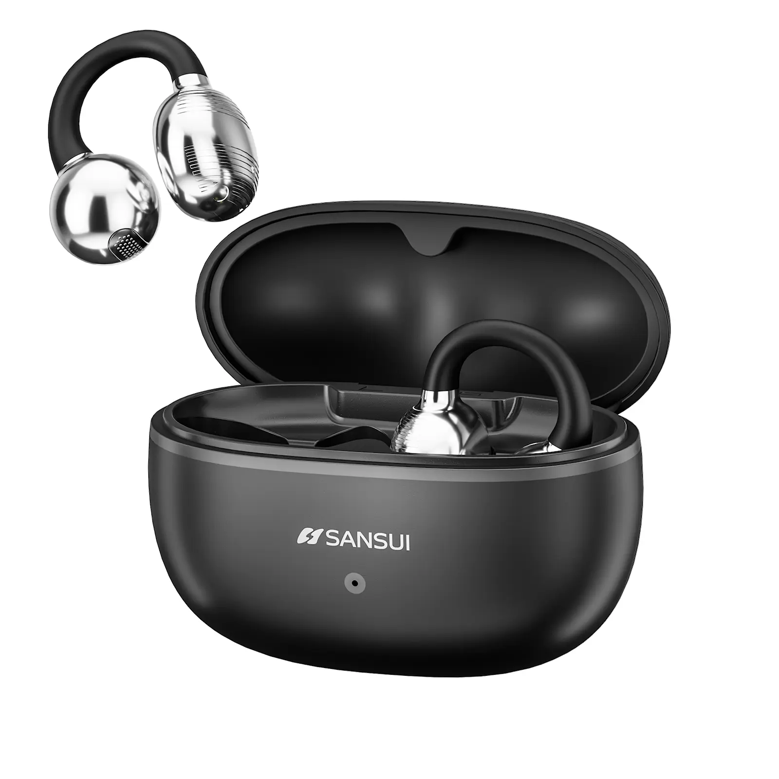 SANSUI Open Ear Clip Wireless Earbuds, Secure Fit Clip-On Headphones for Running Workout, Bluetooth 5.4, ENC Noise Cancelling Mic, Ultra Lightweight, 20H Playtime, Sweatproof Sport Earphones with Charging Case