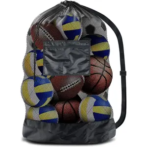 Heavy Duty 100L Extra Large Soccer Ball Net Bag, Drawstring Mesh Ball Bag With Zipper Pocket, 40"X30" Sports Equipment Storage Organizer For Coaches, Ideal For Basketball, Volleyball, Gym, Beach, Swimming Gear & Cloth, Unisex Portable Sports Sack