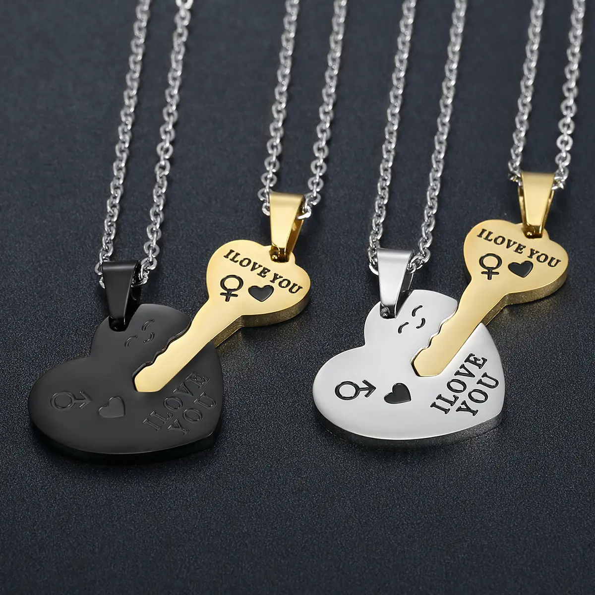 Stainless Steel Heart & Key Puzzle Love Necklace Pair Set, Romantic Matching Pendants for Couples, Anniversary Gift, Key Pendant, Heart Style Choker, Creative Key Pendants