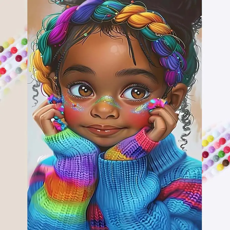 1 set of DIY diamond painting kit, 5D diamond art set, DIY decoration rainbow headband, colorful sweater, curly hair. Mosaic, diamond art, DIY art home decor, Crafts. Diamond Art Tools