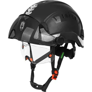 Full Brim Head Cover with Visor + Glasses, Adjustable 6-Point Suspension ABS Shell for Outdoor Work Site Climbing, Impact Resistant