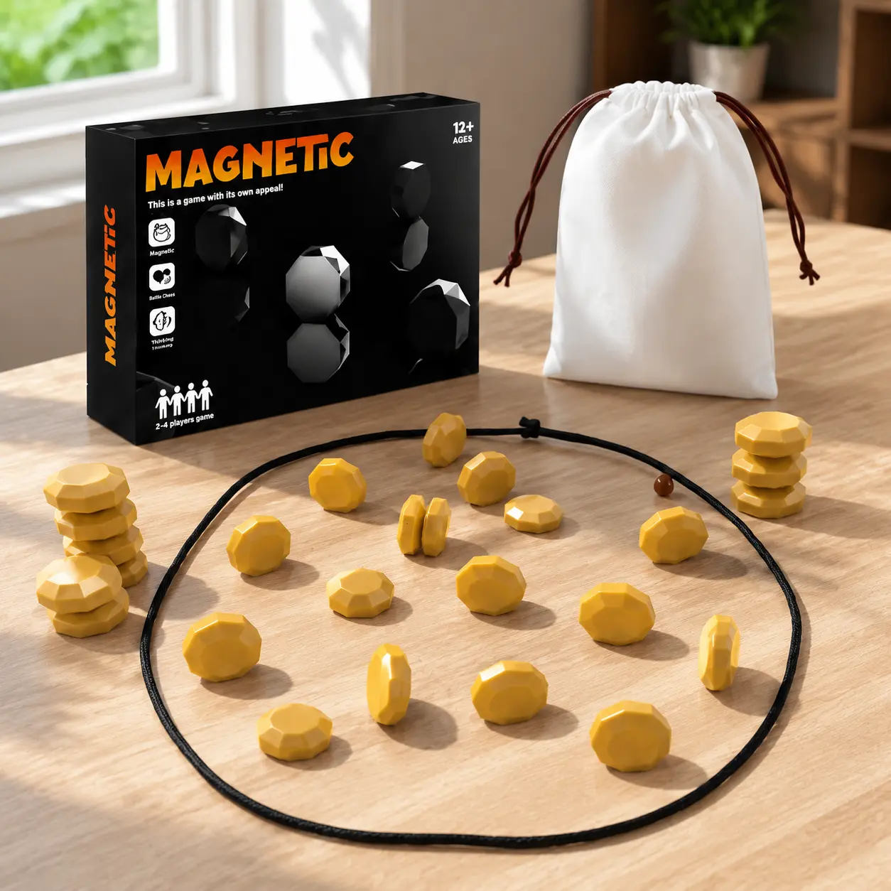 Gold Magnet Magnetic Chess Puzzle Game for 2-4 Players, Complete Travel Chess Kit with 20 Magnets & Portable Storage Bag, Family Game Night Tabletop Strategy Toy, Ideal Party Gift for Kids and Adults