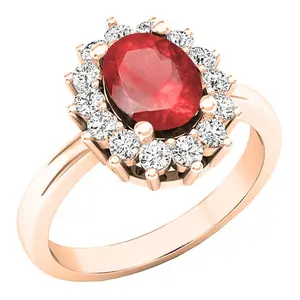 Dazzlingrock Collection 8x6mm Oval Ruby & Round White Diamond Halo Engagement Ring for Women in 18K Solid Rose Gold, Size 7