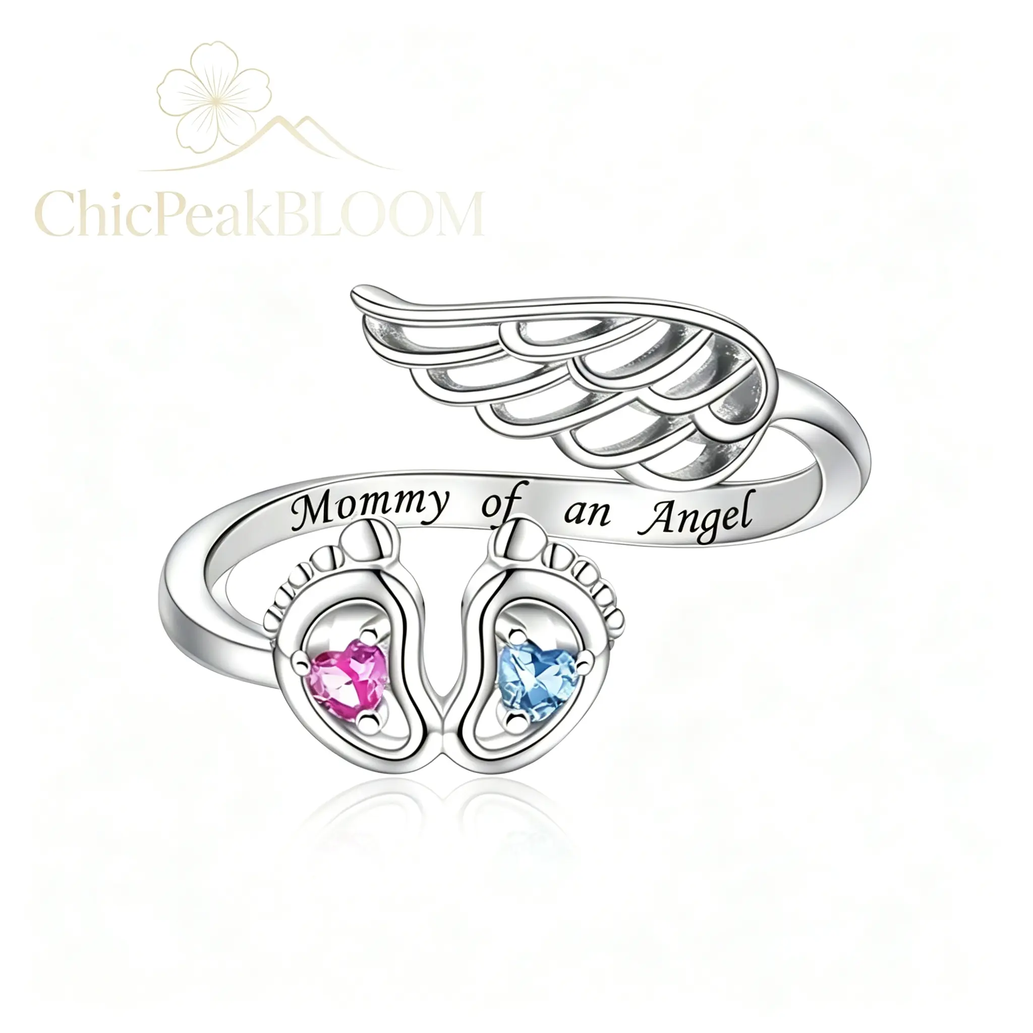 Adjustable Sterling Silver Mommy of an Angel Stacking Ring, Personalized Promise Engagement Gift for Mom, Rings