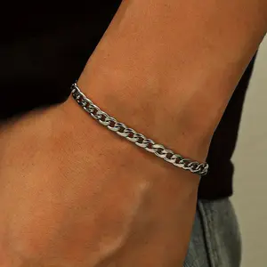 Men's Stainless Steel Cuban Chain Bracelet - Fashionable, Simple, Elegant Cuban Bracelets for Daily Wear Jewelry & Accessories