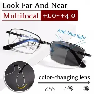 Memory Titanium Frame Photochromic Multifocal Reading Glasses - Advanced Computer Glasses for Presbyopic Women and Men with Anti-Reflective Coating, Blue Light Blocking, and Stylish Case Myopic and farsighted reading glasses Eyeglasses