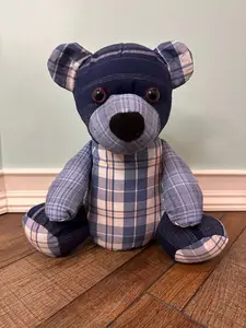 Twisted K llc Custom Memory Bear, 12 in Size, Made with Shirt Fabric, Equipped with Safety Eyes - Home Decor Statue Figurine