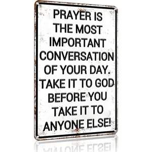 Christian Gifts for Men Women Prayer Is The Most Important Conversation of Your Day Vintage Tin Sign Religious Metal Wall Art for Home Church Prayer Room Office Chapel Decor 8x12 Inch 3167