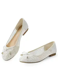 Women's Lace Bowknot Decorated Flats, Casual Comfortable Breathable Ballet Flats for Women, All-match Commuter Shoes for Work & Daily Wear, Girl, Ballet Pumps, Slip on shoes