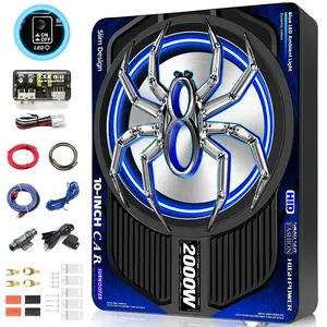 【fathersdaygift】Subwoofer TANVSO 2000W 10-in Slim Powered Underseat Car Subwoofer & Amplifier Package, Built-in Class D Amplifier & DSP, Blue LED Switch, Low Pass Filter, Bass Boost for Trucks, SUVs