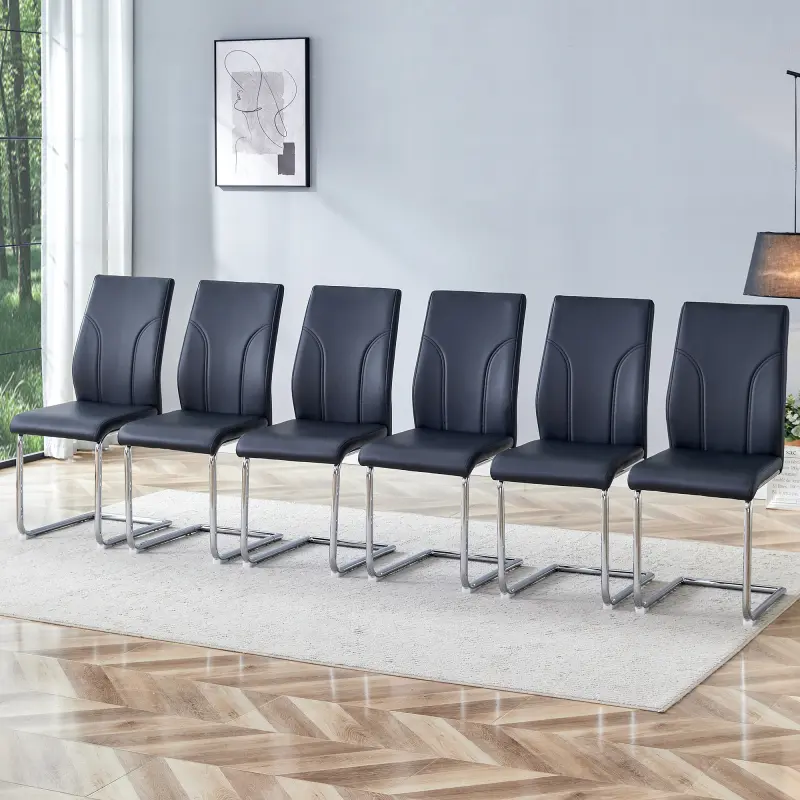Black Dining Chairs Set of 6, PU Material High Back Seat and Sturdy Leg Chair, Suitable for Dining Room, Kitchen, Living Room