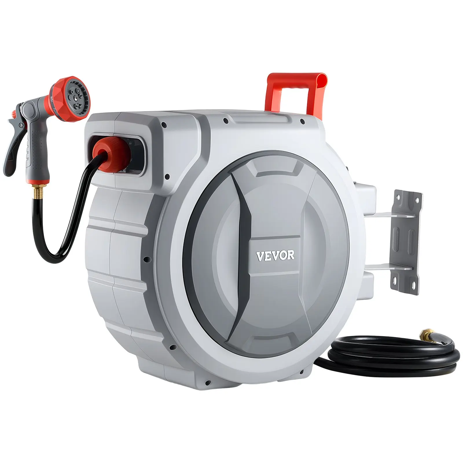 【DealsForYouDays】VEVOR Retractable Garden Hose Reel, 1/2 in x 130 ft, Wall Mounted Hose Reel with 9-Function Sprayer Nozzle and 180° Swivel Bracket, Any Length Lock, Automatic Slow Rewind System, for Garden Watering