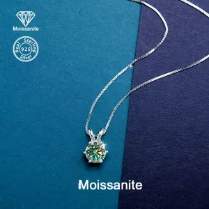 1CT Moissanite 925 Sterling Silver Solitaire Necklace, Round Cut Sparkling Pendant Necklace for Women, Hypoallergenic Jewelry Gift