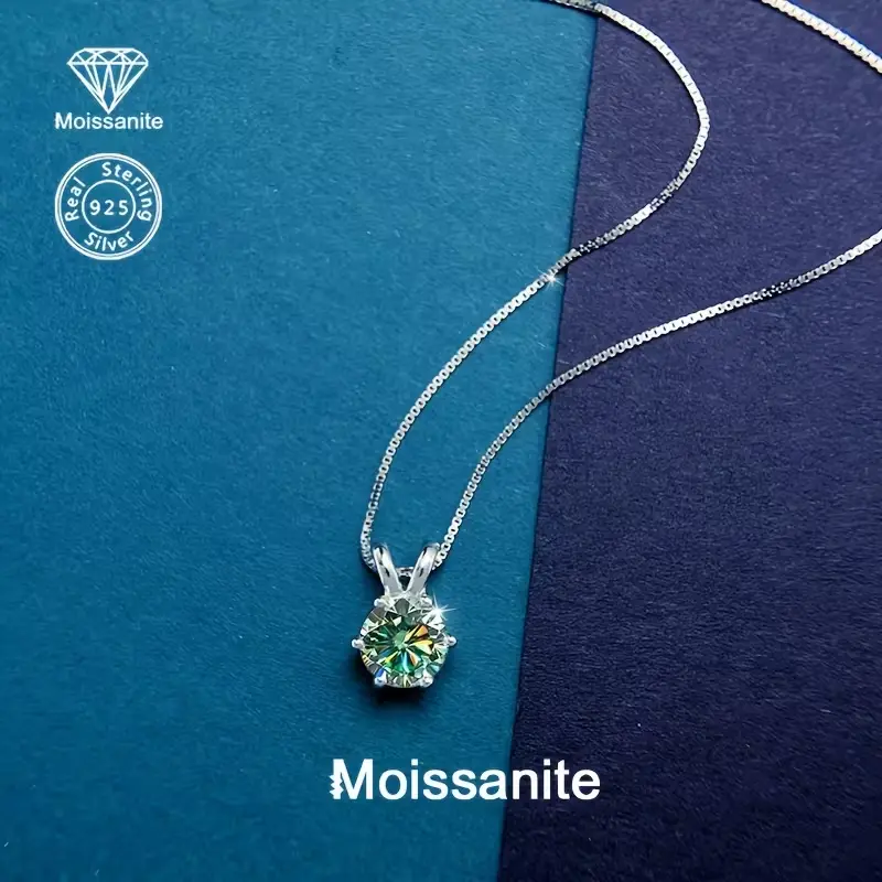 1CT Moissanite 925 Sterling Silver Solitaire Necklace, Round Cut Sparkling Pendant Necklace for Women, Hypoallergenic Jewelry Gift
