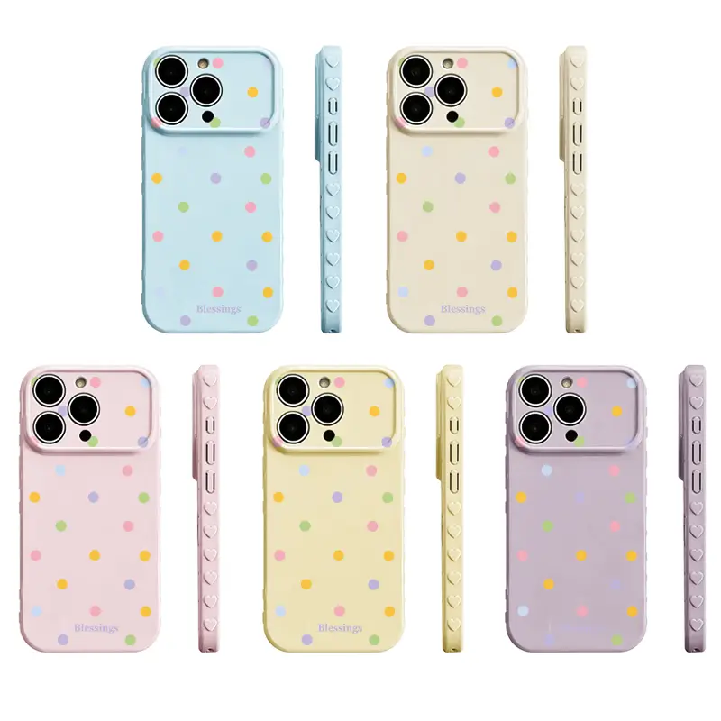 Colorful Polka Dot 3D Heart Smartphone Case - Premium Glossy Soft TPU-PC Composite Material, Skin-Friendly Smooth Surface, Fingerprint-Resistant, Silky Non-Slip Grip, Exquisite Embossed Heart Side Borders, Handheld Devices Protector Accessories