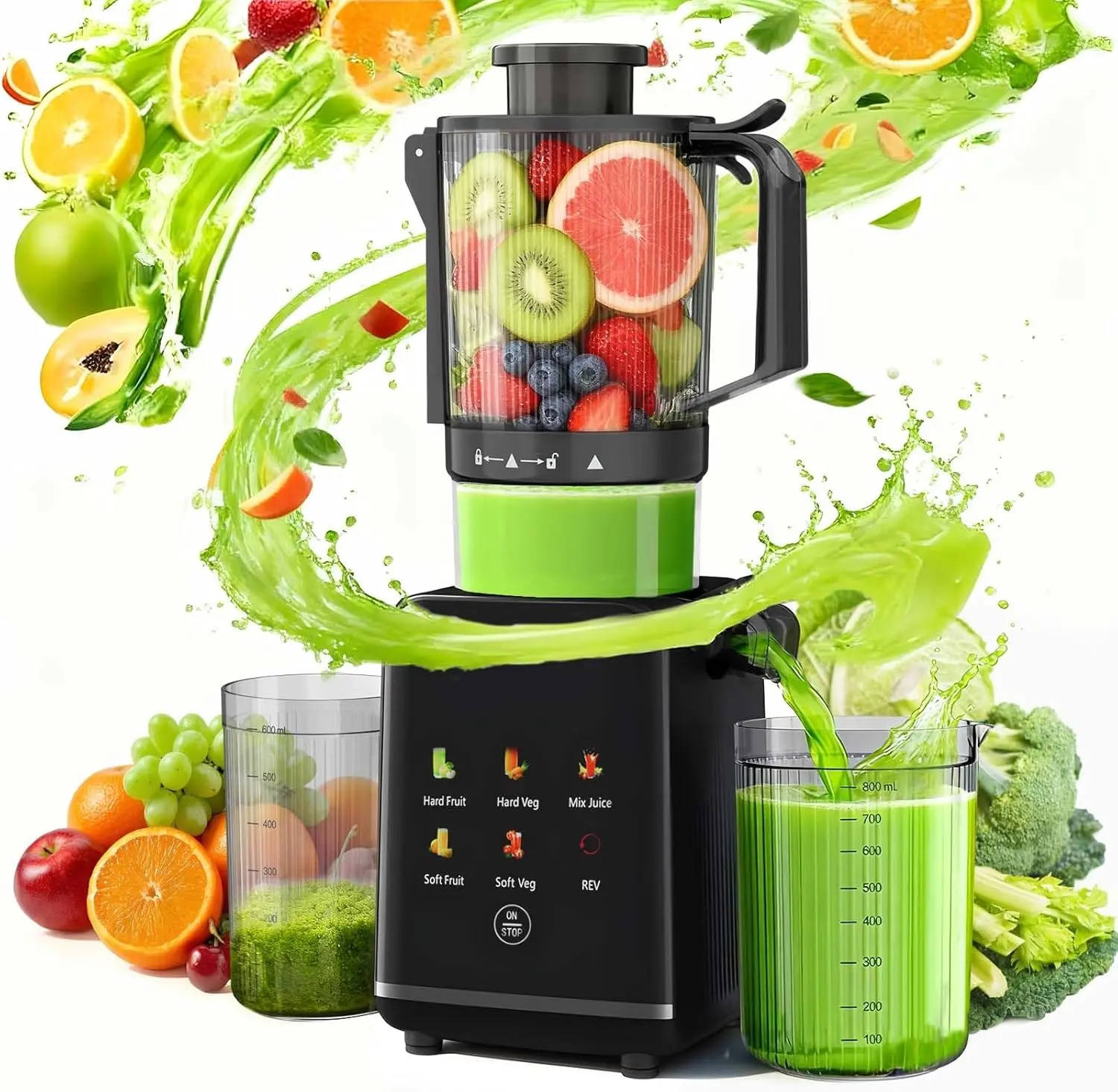 COWSAR Cold Press Juicer, 4.35" Large Feed Chute Electric Juicer Machine, High Juice Yield Slow Masticating Juicer for Whole Vegetables & Fruits, Easy Assemble & Cleaning