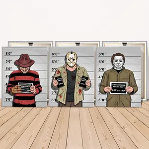 3 Counts Wooden Framed Canvas, Classic Horror Mugshot Characters Images, Exquisite Poster, Perfect Living Room Decoration, Modern Art, Fashion Family Poster, Wall Art Decoration, Odorless, Artwork