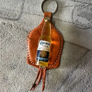 Mini Handcrafted Leather "Cerveza" Beer Keychain / Llavero