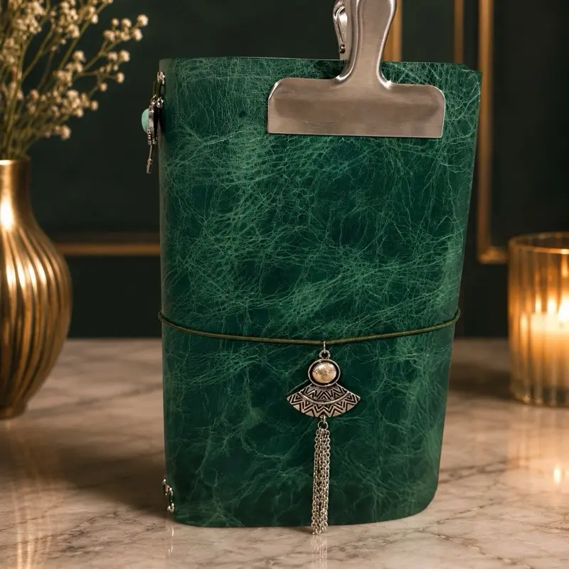 A5 "Mystic Evergreen" Leather Journal, Premium Handmade Writing Notebook for Daily Journaling, Sketching