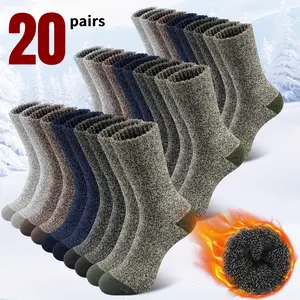 Menswear Double-Thick Warm Knee-Length Socks, 5/10/20 Pairs (5 Pairs Mixed A), Casual Multi-Color, Quilted Top, Cartoon Design, Machine Washable, Comfortable for Autumn Winter Cold Weather, Outdoor Home Use, Gift-Suitable