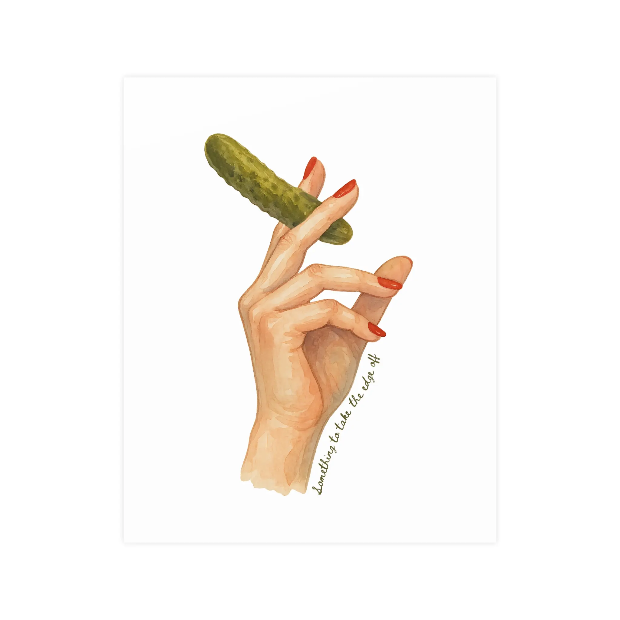 Hand Holding Pickle Poster | Matte Art Print, Minimal Illustration