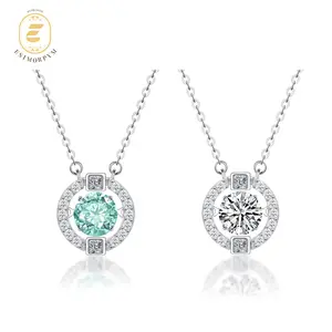 EOM Moissanite 1ct Rhythm of Love Dancing Stone Pendant Necklace Flickering Halo Necklace Dainty Luxury Jewelry Perfect Birthday Engagement Wedding Anniversary Christmas Thanksgiving Valentine's Day Daily Wear mothersdaygift