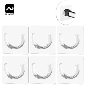 Adhesive Shower Curtain Rod Holder | No Drilling | Invisible Wall Mount Holder | Transparent Rod Retainer, 6 Pack