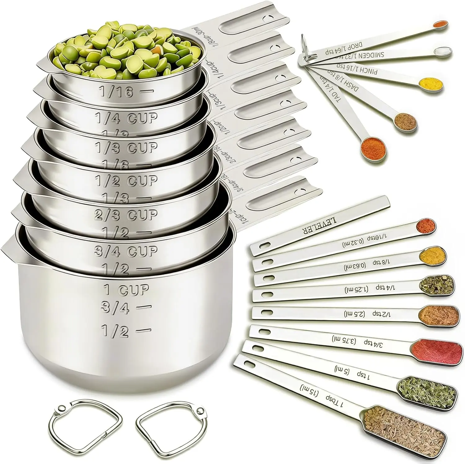 Measuring Cups and Spoons Set, 7 Stainless Steel Nesting Measuring Cups & 7 Spoons, 5 Mini Measuring Spoons &1 Leveler, Kitchen Gadgets for Cooking & Baking, Square