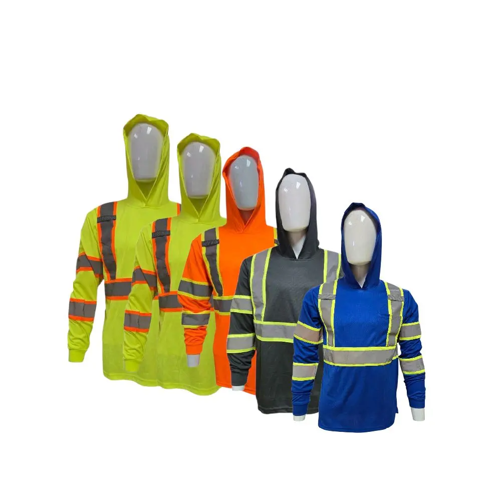 5-Pack High-Visibility Work Safety Gear Bundle - Long-Sleeve Hooded Shirts, Reflective Vests, Quick-Drying Gloves for Home Improvement, Work Use, S