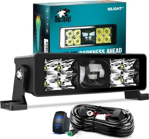 Nilight 8in Dual Row Spot LED Light Bar, 9LED Screw-Less Night Vision Off-Road Work Light, 18AWG Rocker Switch Wiring Harness Kit for Truck, ATV, UTV Car Use, Led Lights Car