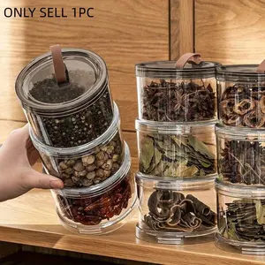 Round Handheld Spice Box Set, Multi-Layer Food Storage Containers, Clear Plastic Stackable, Transparent Sealed Jars, Reusable Kitchen Organizer for Grains Snacks Spices, Kitchen Accessories