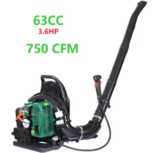 63.3cc 2-Stroke Gas Backpack Leaf Blower 3.6HP 750CFM Lightweight Ergonomic Design with Nozzles for Yard Driveway Garden Commercial Debris Cleanup