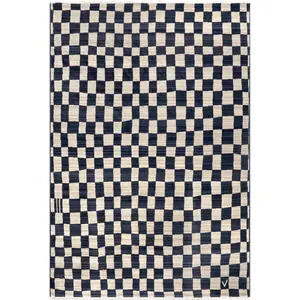 Dominique Abstract Checkered Fringe Area Rug