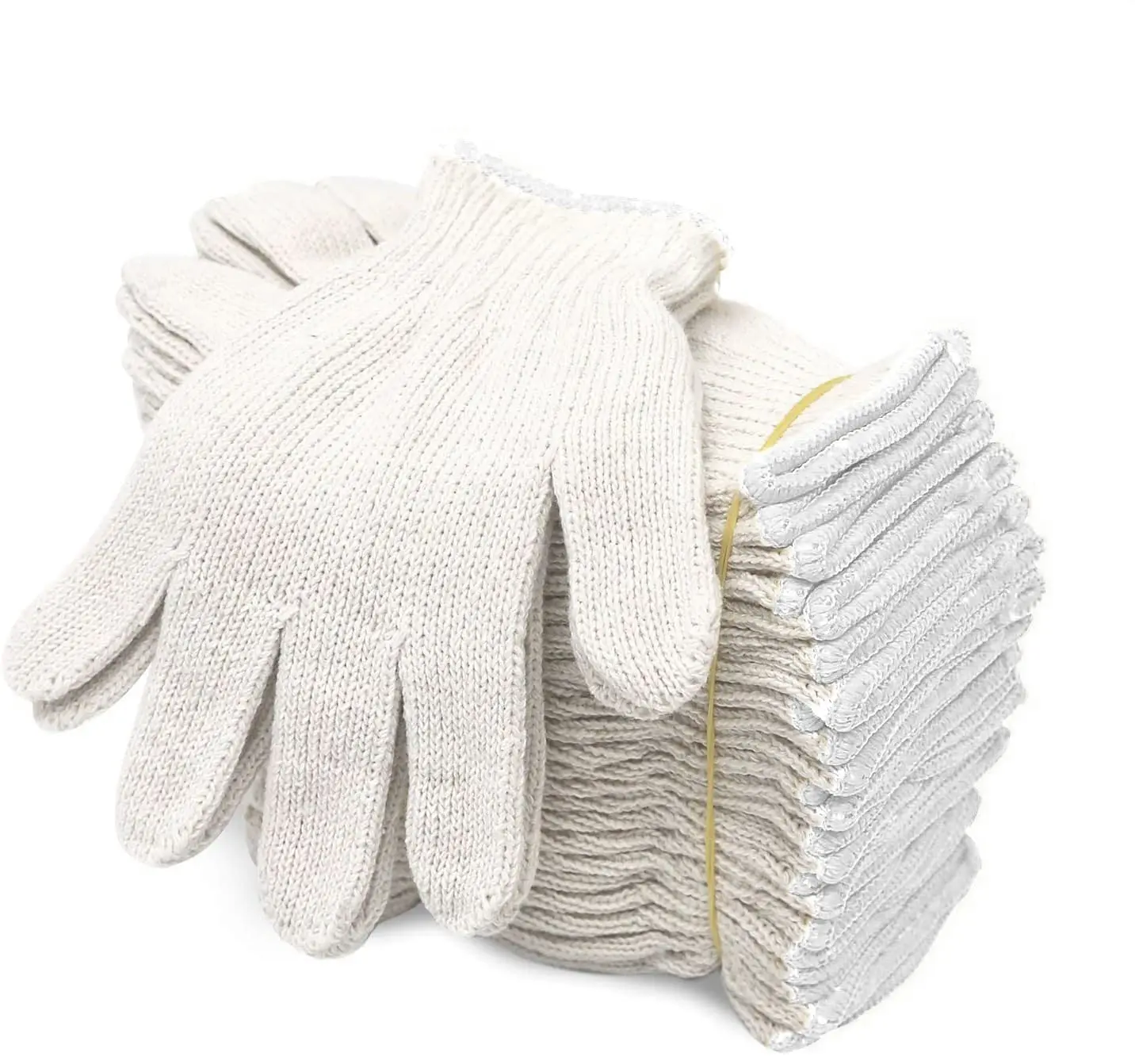 Evridwear Cotton-Polyester String Knit Shell Safety Work Gloves, 1-Size Seamless, Cold Protection for Industrial Construction, Cleaning Garage, Digging Planting Hole, Unisex 12 Pairs, One Size, Firm Grip