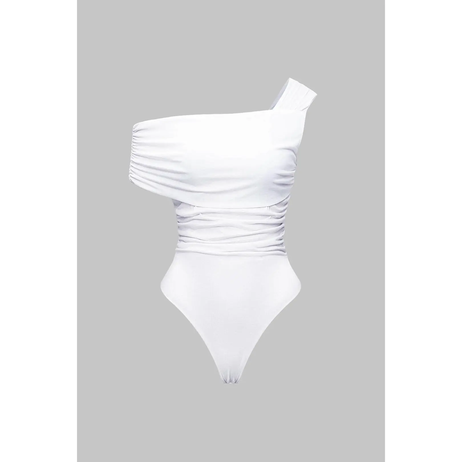 One Shoulder Asymmetrical Ruched Sleeveless Bodysuit