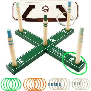 Wooden Ring Toss Game Set, Backyard Beach Camping Game with Toss Rings & Portable Carrying Bag, Outdoor Lawn & Yard Games for Kids, Adults & Family