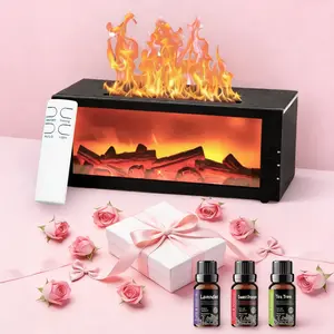 Colorful Flame Fireplace Aroma Diffuser 300ml Waterless Auto-Off Air Humidifier with Timer Remote Control for Home Bedroom Gift auto-off protection bourbon  humidifier home fragrance