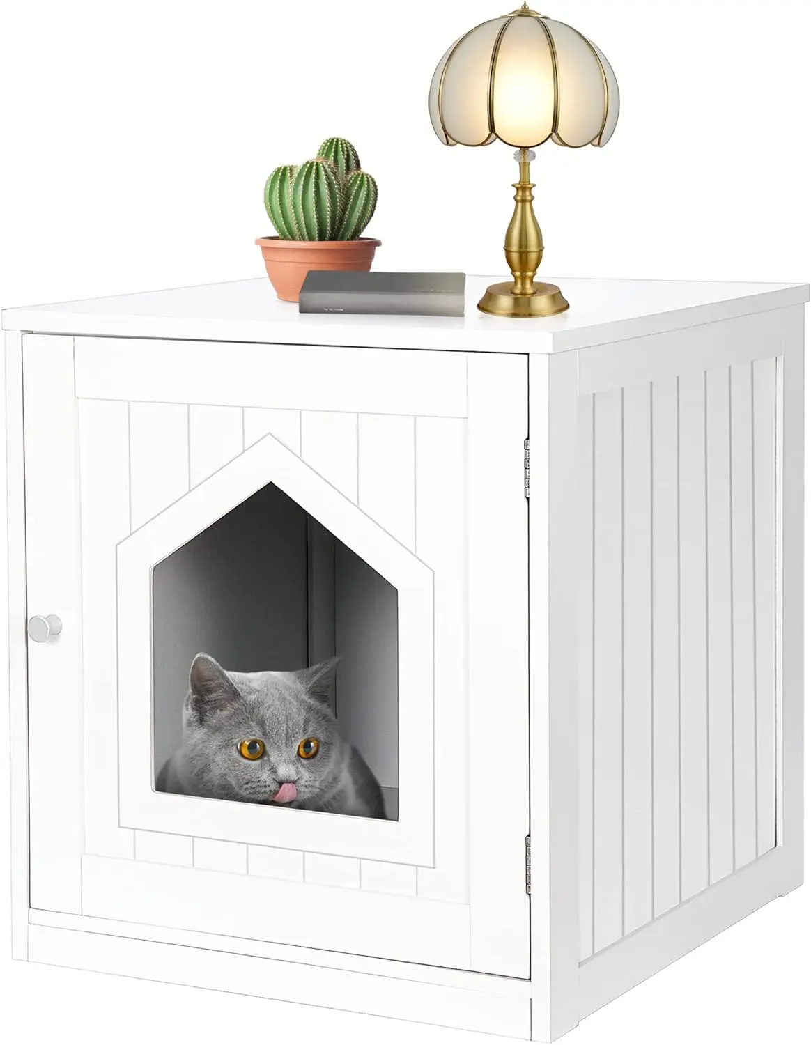 Segawe 20" Stylish Cat House Cube - Hidden Litter Box Enclosure, MDF Side Table with Tray, Fits Standard-Sized Boxes, Modern Finish Blends with Home Decor, Scratch-Resistant Finish Stays Neat for Cats