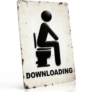 8x12 Inch Aluminum "Downloading" Bathroom Metal Sign – Humorous Retro Wall Art for Toilet, Powder Room & Restroom. Distressed 3D Style, Waterproof & Rust-Free. Perfect Gag Gift for Bathroom Humor Fans.
