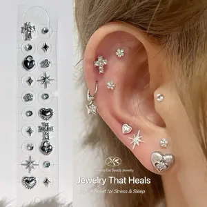 Lulupop Ear Seeds Jewelry Silver Crystal Auricular Acupressure Stickers for Stress Sleep Anxiety Relief