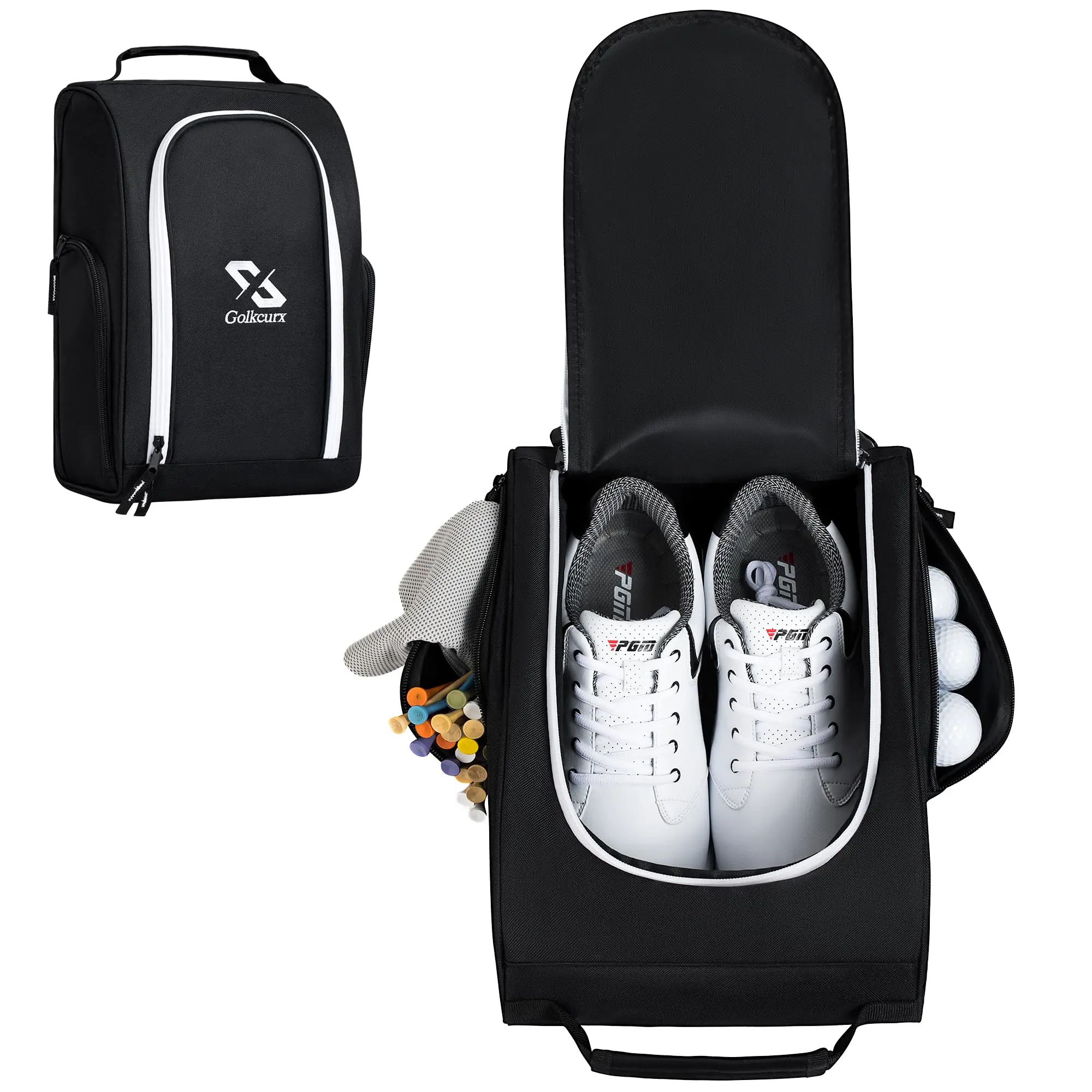Golf Shoe Bag for Travel Zippered Sport Shoe Carrier Bags with Side Accessory Pockets for Socks, Tees, Golf Balls Golf Equipment Golf Pack tiktokshopbacktoschool